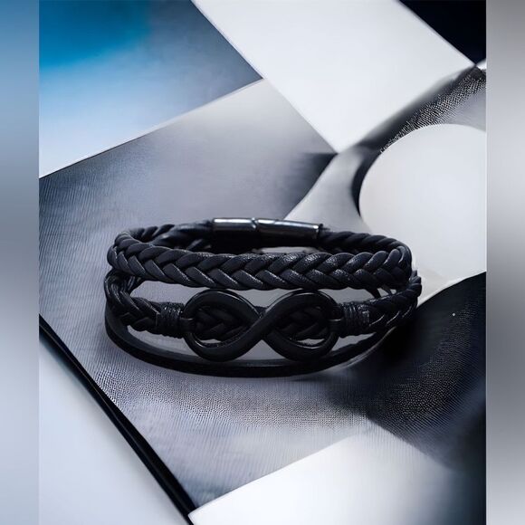 Men’s Infinity Leather Bracelet l Titanium Steel l Magnetic Closure l 2 Sizes - Picture 7 of 7